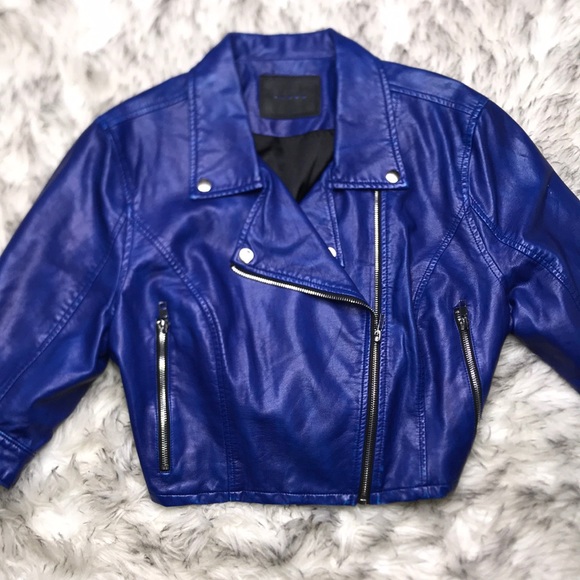 Blank NYC Jackets & Blazers - Blank NYC Blue Vegan Leather Crop Moto Jacket